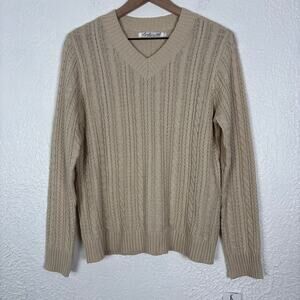 Lulu B Beige Cable Knit V-Neck Sweater NWT Size Large